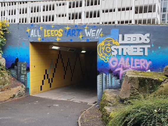 Work done by the Leeds Street Artists to transform the underpass in Woodhouse and celebrated Leeds United's promotion. Photo credit: @ukgrafflab