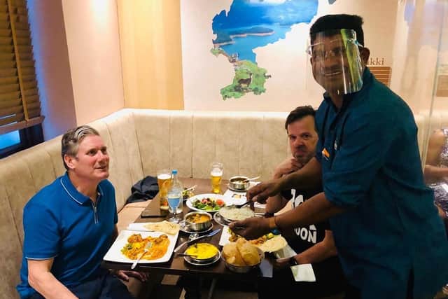 Labour leader Sir Keir Starmer being served his food in Tharavadu on Wednesday, August 12.