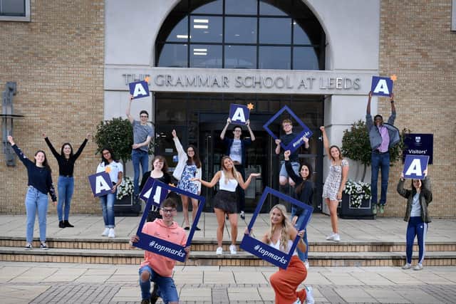 Students celebrate exam success at Leeds Grammar School.