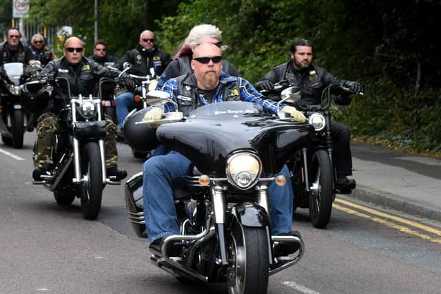 Bikers led an emotional procession through the city today in honour of the longest serving member of the 'Blue Angels Motorcycle Club' in Leeds.