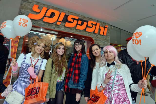 The opening party of YO! Sushi in Trinity Leeds in 2013. Pictured: Two Leeds Japarrazi Girls, Natasha Southam, left and Nelle Choudry. Photo: Mike Cowling