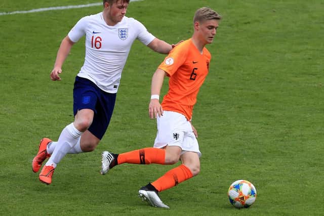 YOUNG TALENT: New Leeds United recruit Joe Gelhardt, left, in action for England's under-17s against Netherlands under-17s in the UEFA European Under-17 Championship back in May 2019. Picture by Donall Farmer/PA Wire.