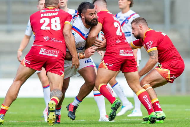 Wakefield Trinity v Catalans Dragons - David Fifita takes a carry. Picture: Bruce Rollinson.