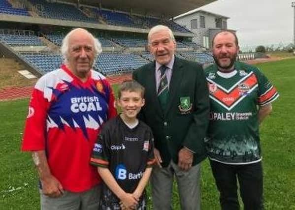 Hunslet chair Kenny Sykes with Bill Birch and his family. Picture: Hunslet RLFC
