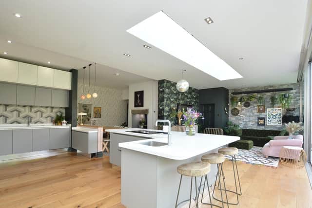 The open plan living kitchen in the glazed extension