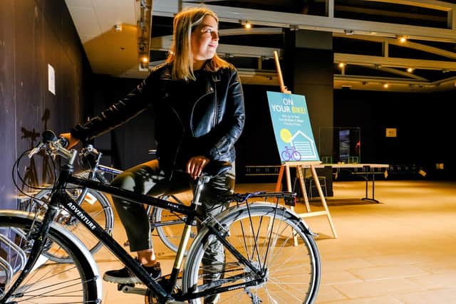 On Your Bike: Danielle Harris, commercial campaign executive at Trinity Leeds, pictured in the centre's new bike storage facility.