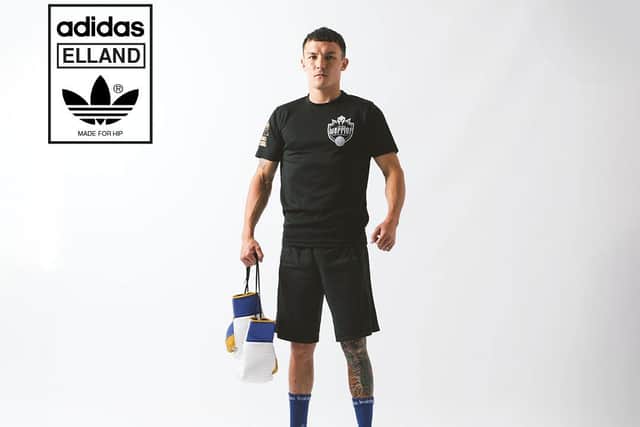 Boxer Josh Warrington wearing the Adidas Originals Spezial Elland 'Made for HIP' trainers.