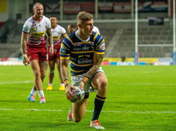 Liam Sutcliffe was a try scorer against Wigan in his first Rhinos game for six months. Picture by Bruce Rollinson.