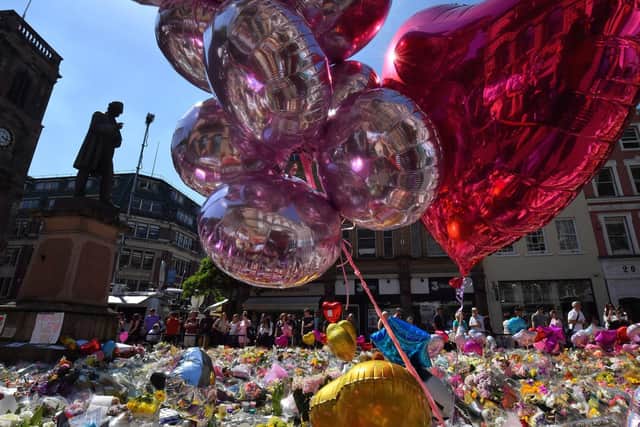 Tributes left in Manchester city centre following the terror attack in May 2017