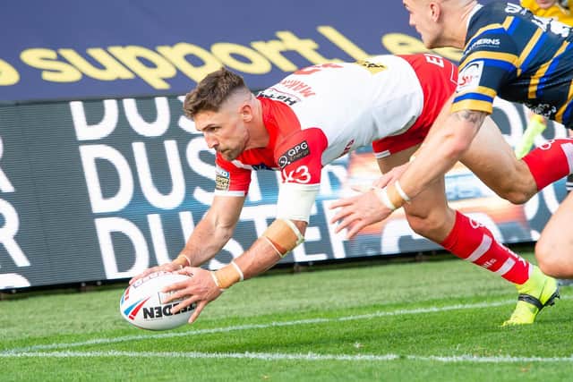 Tommy Makinson pictured scoring against Leeds earlier this month. Picture by Allan McKenzie/SWpix.com.