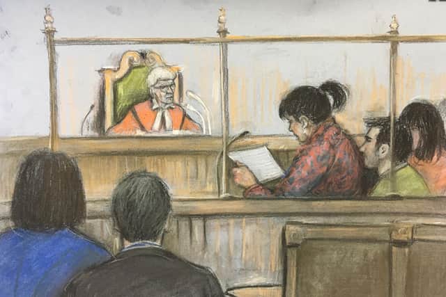 Court artist sketch by Elizabeth Cook of Lisa Rutherford, mother of 17-year-old Chloe Rutherford from South Shields reading her victim statement at the Old Bailey, London, during the two-day sentencing hearing for Hashem Abedi, younger brother of the Manchester Arena suicide bomber Salman Abedi, who is facing life in jail for mass murder (photo: PA)