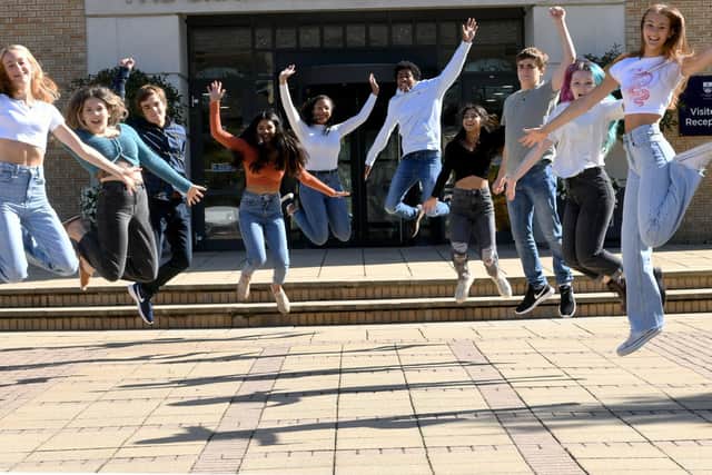 Five sets of twins jump for joy after GCSE success at The Grammar School at Leeds.