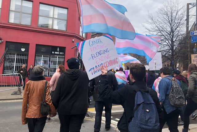 Demonstrators at a transgender pride rally in Leeds city centre in 2019