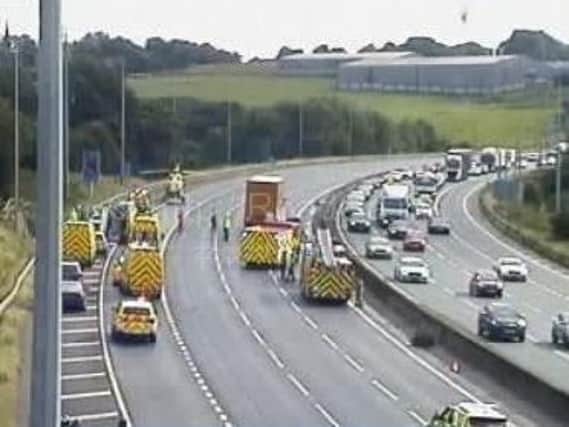 The M62 has been closed heading eastbound due to a crash.