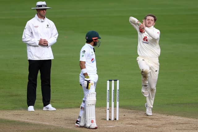 England's Dom Bess (right) in action during day three at the Ageas Bowl. Picture: Mike Hewitt/NMC Pool/PA.