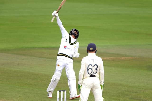 Pakistan's Azhar Ali celebrates his century at the Ageas Bowl. Picture: Mike Hewitt/NMC Pool/PA