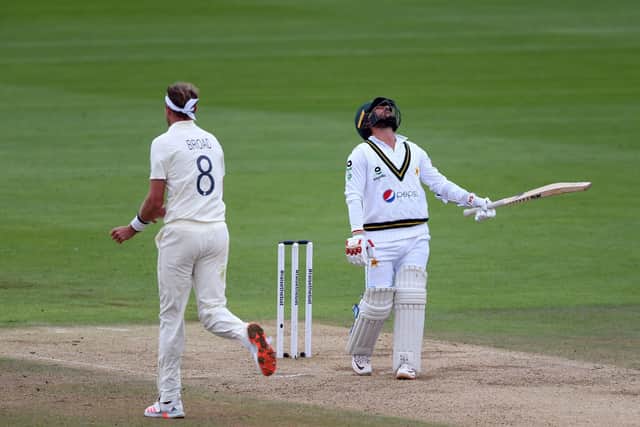 Pakistan's Yasir Shah reacts after being dismissed by England's Stuart Broad. Picture: Mike Hewitt/NMC Pool/PA