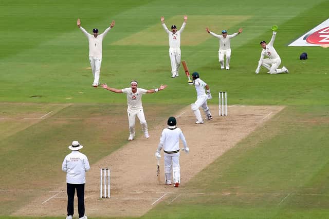 England's Stuart Broad and his team-mates appeal unsuccessfully at the Ageas Bowl. Picture: Mike Hewitt/NMC Pool/PA