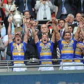 Kevin Sinfield lifts the Challenge Cup following Leeds Rhinos' 23-10 victory over Castleford Tigers in 2014. Picture: Steve Riding.