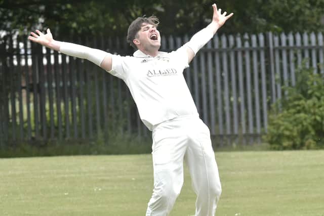Townville's Conor Harvey had plenty to celebrate after contributing to Townville's triumph over Pudsey St Lawrence. Picture: Steve Riding.