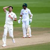 England's James Anderson (left) reacts after teammate Jos Buttler drops a catch to dismiss Pakistan's Shan Masood during day four at the Ageas Bowl. Picture: Mike Hewitt/NMC Pool/PA