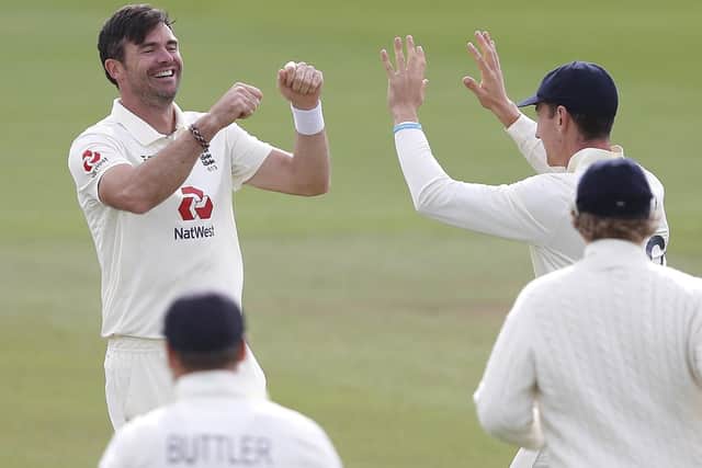 England's James Anderson (left) celebrates the wicket of Pakistan's Azhar Ali during day five of the third Test match at the Ageas Bowl - his 600th Test match wicket in total . Picture: Alastair Grant/NMC Pool/PA