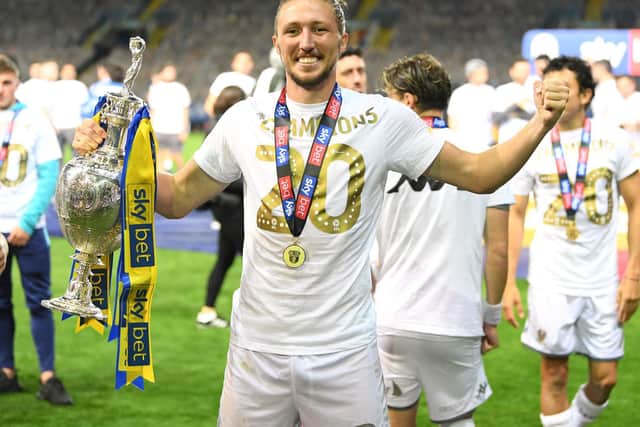 SAY CHEESE: Leeds United's fans are being presented with an opportunity to have their photo taken with the Championship trophy, above, as shown off by Whites star Luke Ayling. Photo by Michael Regan/Getty Images.