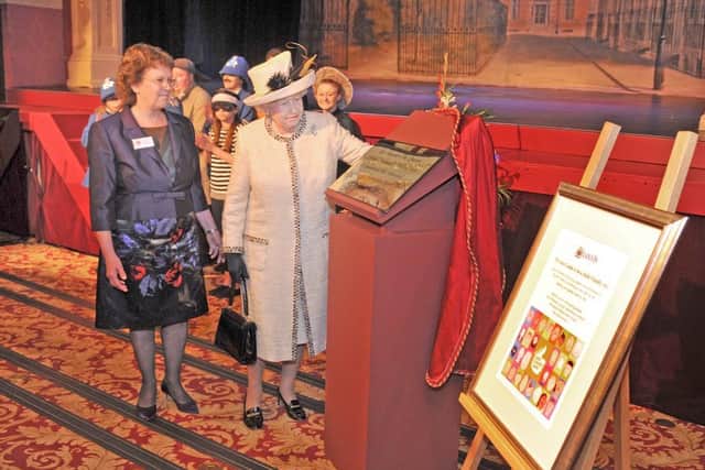 Coun Judith Blake and The Queen pictured at City Varieties in 2012. She unveiled a plaque in the reopened and restored music hall during her visit to the city to mark her Diamond Jubilee.