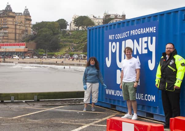 Coun Janet Jefferson (left), portfolio holder with responsibility for harbours at Scarborough Borough Council; Alistair Lawson, founder of Journey Blue; and Captain Chris Burrows (right), deputy harbour master at Scarborough, Whitby and Filey.
