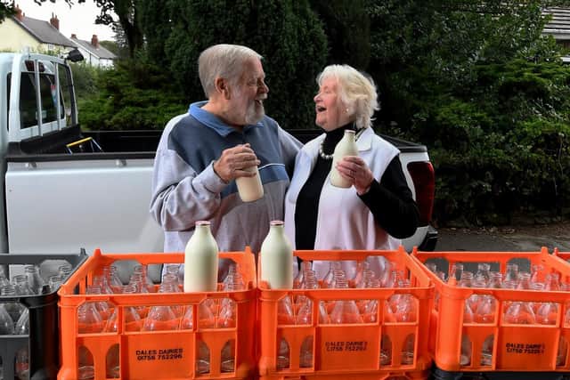 Derek and Maureen Clancy celebrate 50 years of a milk round in Sherburn in Elmet.