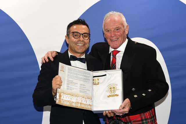 LEEDS LEGEND - Eddie Gray, pictured with owner Andrea Radrizzani, wishes that fans could pack Elland Road for some of the club's exciting Premier League fixtures