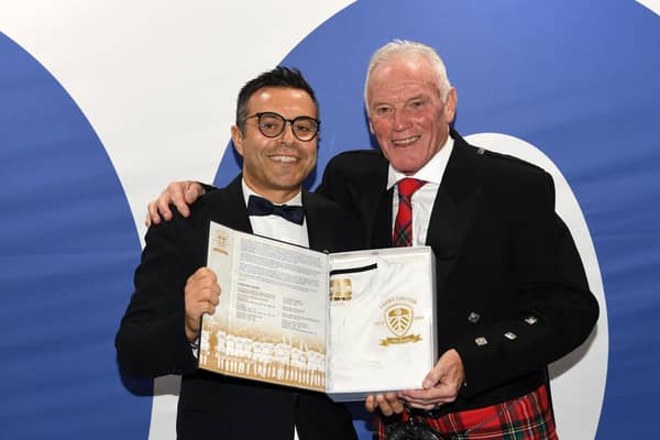 LEEDS LEGEND - Eddie Gray, pictured with owner Andrea Radrizzani, wishes that fans could pack Elland Road for some of the club's exciting Premier League fixtures