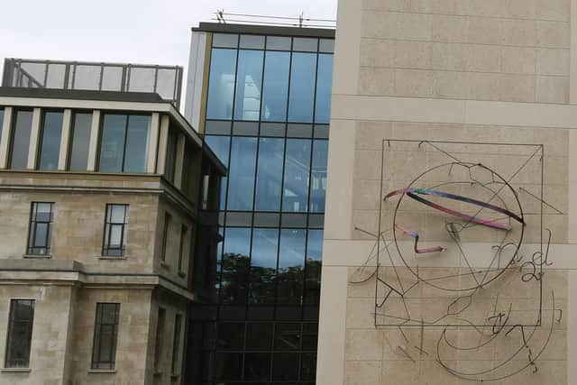The installation by artist Sara Barker on the side of Leeds University's new engineering building
