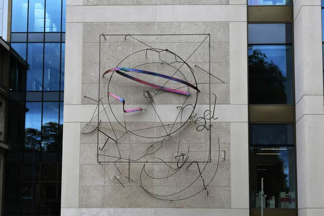 The installation by artist Sara Barker on the side of Leeds University's new engineering building