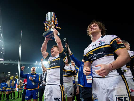 Brett Ferres celebrates with the Super League trophy in 2017. Picture by SWpix.com