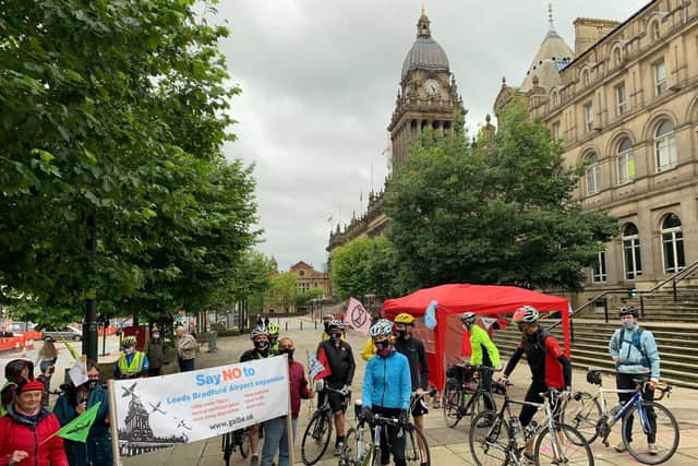 Protesters gathered outside Leeds Art Gallery