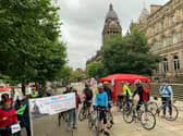 Protesters gathered outside Leeds Art Gallery