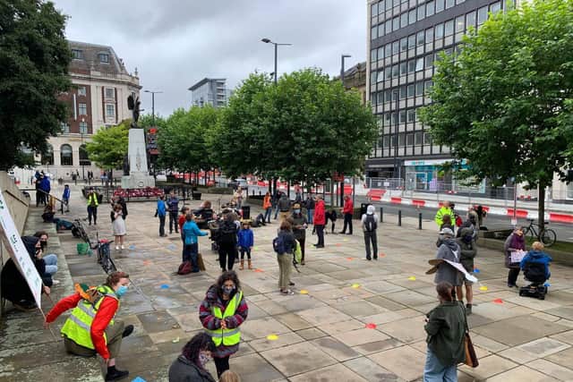 Protesters gathered outside Leeds Art Gallery