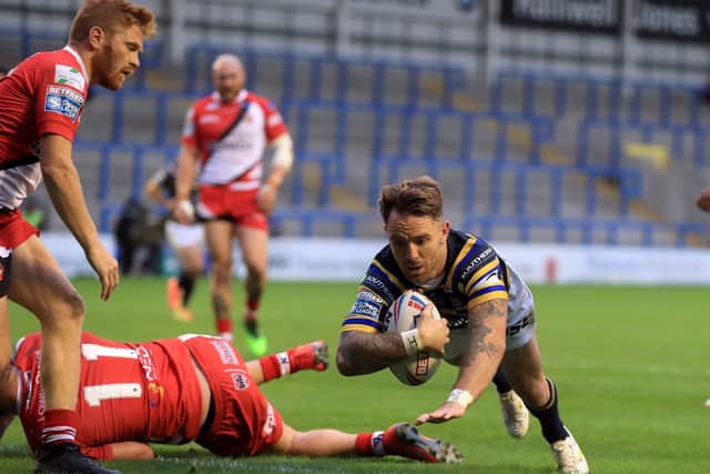 Richie Myler touches down against Salford. Picture by Mike Egerton/PA Wire.