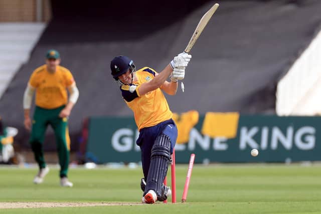 Yorkshire Vikings' Matthew Fisher is clean bowled by Notts Outlaws Luke Fletcher at Trent Bridge. Picture: Mike Egerton/PA