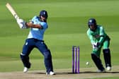 England's David Willey punches through the off side against Ireland at the Ageas Bowl. Picture: Mike Hewitt/NMC Pool/PA