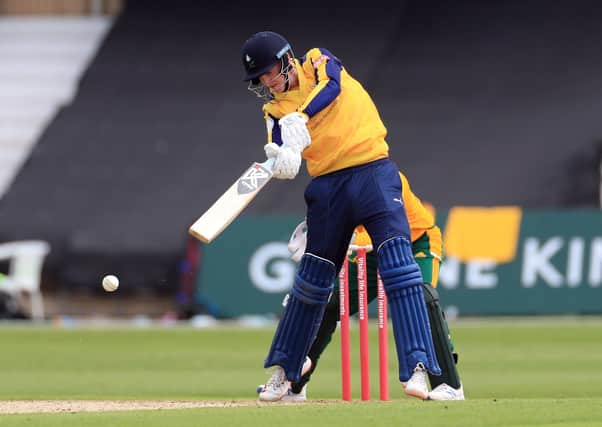 Yorkshire Vikings' Harry Brook made 39 from 26 balls but the visitors were denied in the final over at Trent Bridge by Notts Outlaws. Picture : Mike Egerton/PA