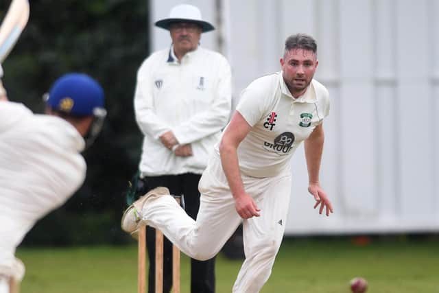 Otley's Chris Thompson produced a 10-over, 6-16 spell that skittled Bilton for 66. Picture: Jonathan Gawthorpe/JPIMedia.