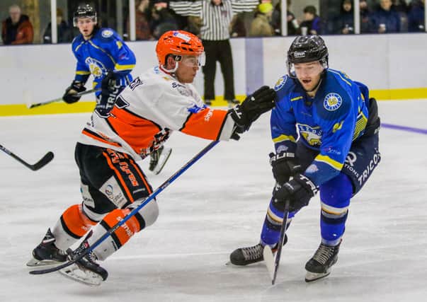 NEW ARRIVAL: Ross Kennedy, left, battles for possession against Leeds Chiefs' Adam Barnes last season, but will line up for the Elland Road club in 2020-21. picture courtesy of Mark Ferriss.