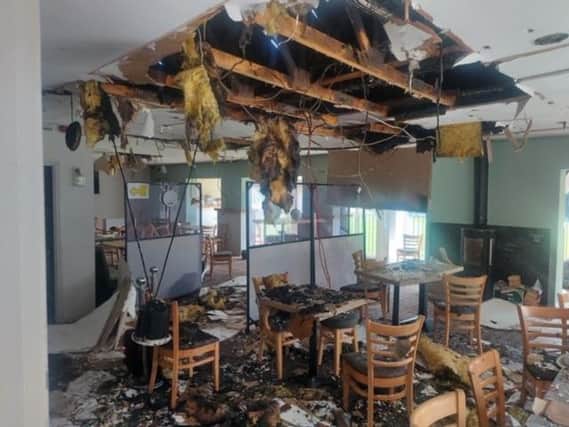 Fire damage inside the clubhouse at New Farnley Cricket Club, Leeds.