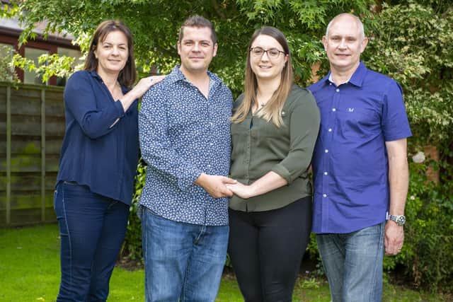 Charlotte Naylor and James Kennedy pictured with Charlotte's parents Diane and Francis Naylor.
 Picture: Tony Johnson