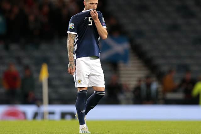 Leeds United captain Liam Cooper in action for Scotland. (PA)