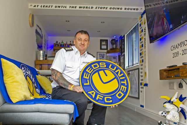 A lifelong Leeds United fan has completed an incredible transformation of his garage into a LUFC inspired 'man cave' - to help with his recovery from mental health problems. cc Tony Johnson/JPI