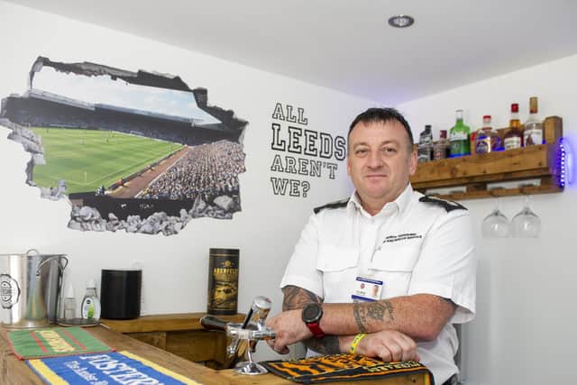 A lifelong Leeds United fan has completed an incredible transformation of his garage into a LUFC inspired 'man cave' - to help with his recovery from mental health problems. cc Tony Johnson/JPI