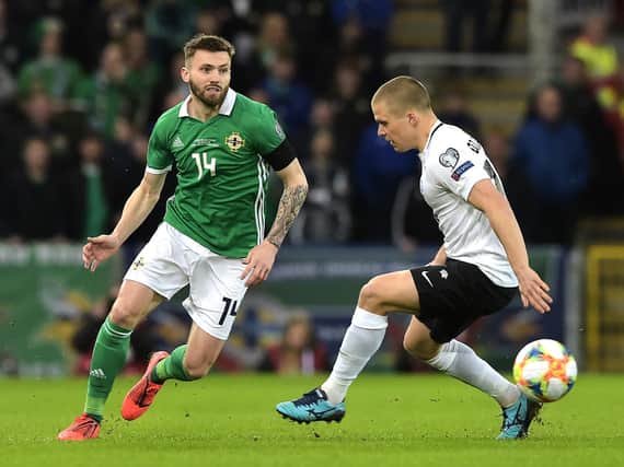 Leeds United utility man Stuart Dallas in action for Northern Ireland. (Getty)
